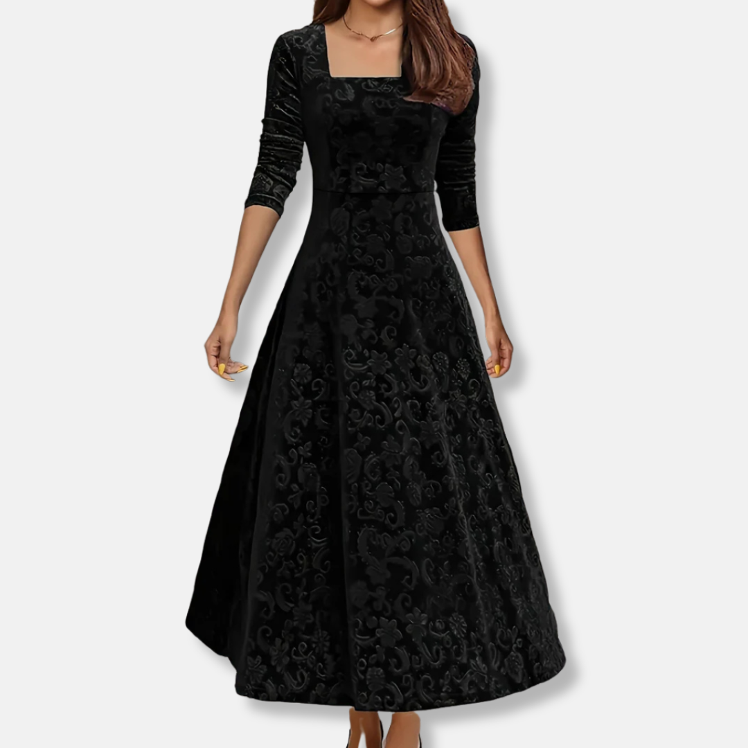 Floral A-Line Knee Length Dress with V Neck Sleeves