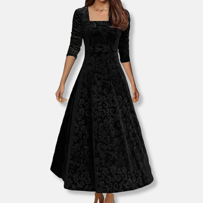 Floral A-Line Knee Length Dress with V Neck Sleeves