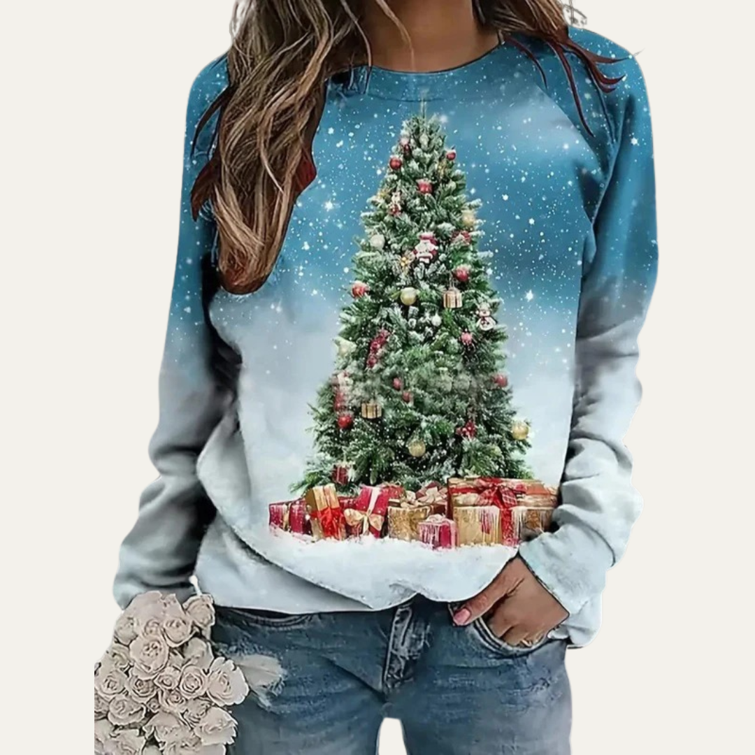 Ladies Festive Holiday Tree Crew Sweatshirt