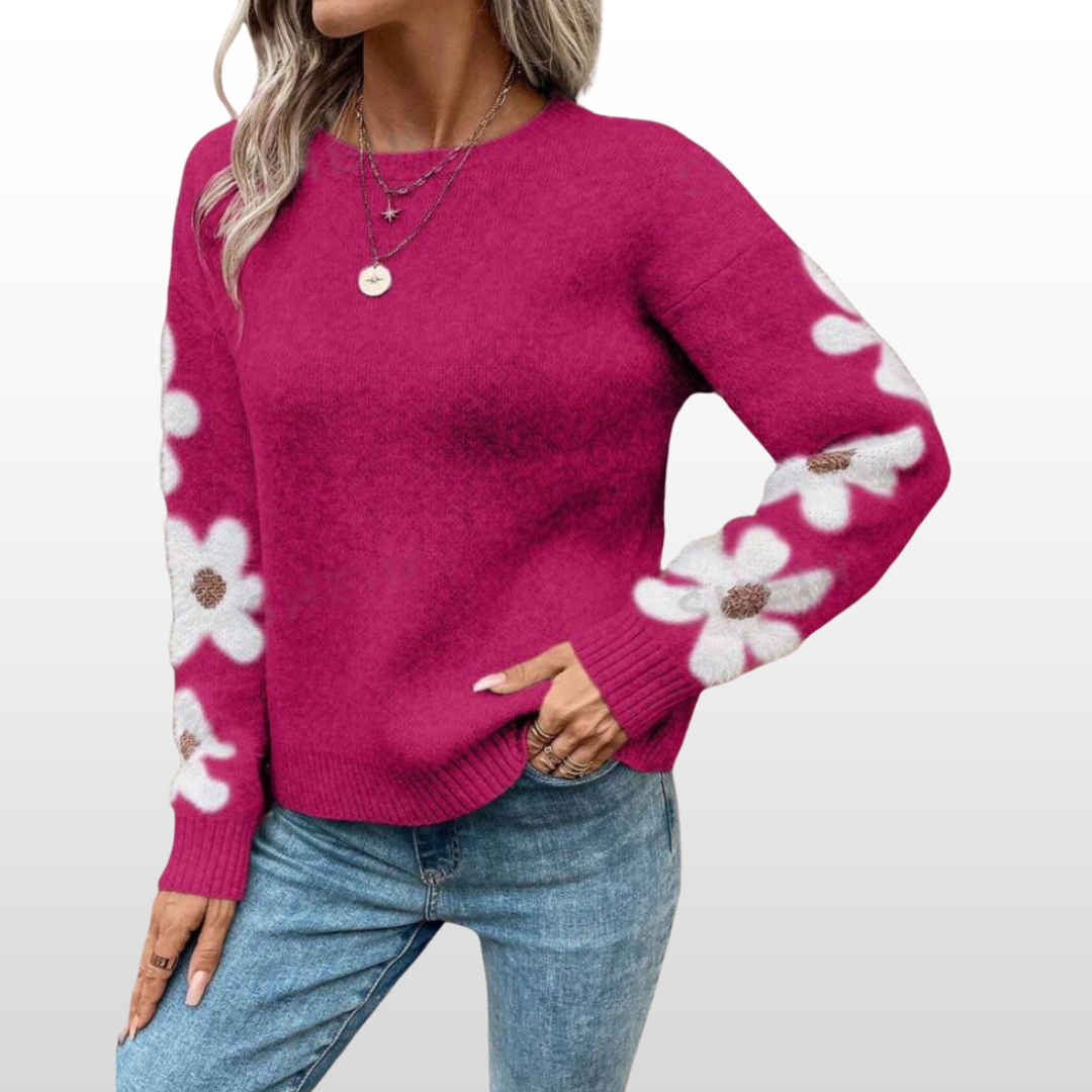 Comfortable Floral Crew Neck Winter Sweater