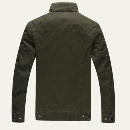 Men's Synthetic Leather Bomber Coat with Pocket Detail