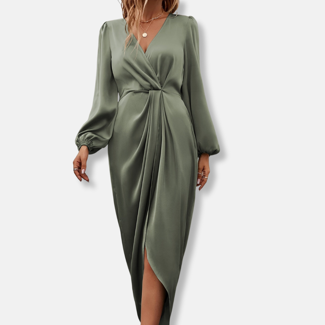Floral Midi Wrap Dress with Ruffled Sleeves