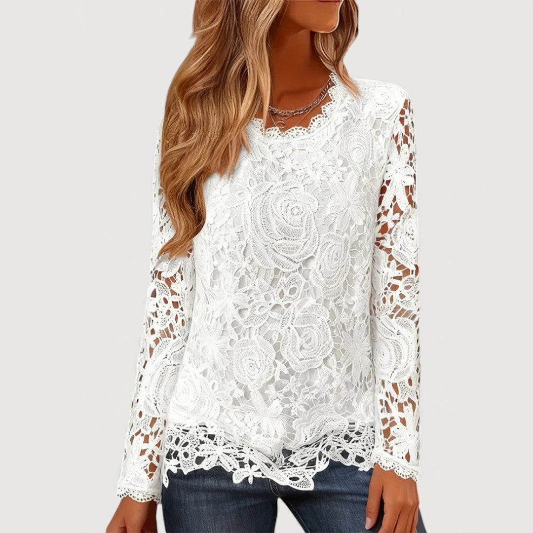 Delicate Lace Trim Women's Blouse - OutfitLondon