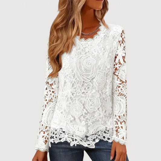 Delicate Lace Trim Women's Blouse - OutfitLondon