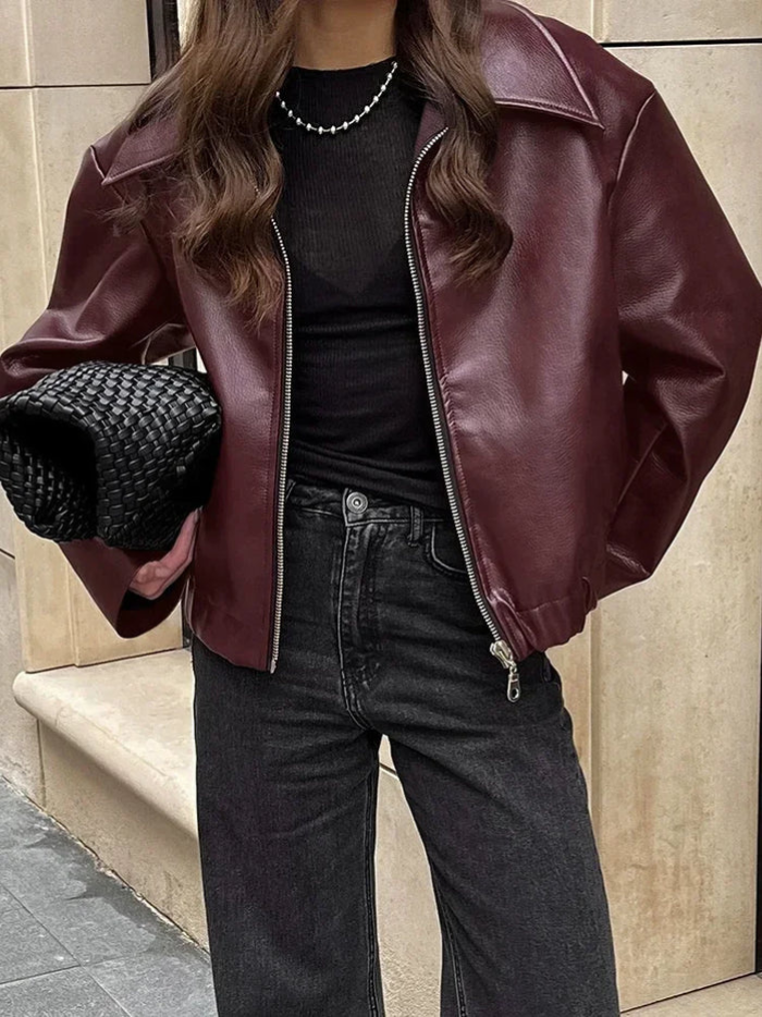 Ladies' Red Fall Bomber Jacket - OutfitLondon