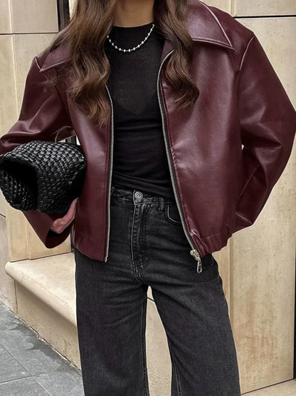 Ladies' Red Fall Bomber Jacket - OutfitLondon
