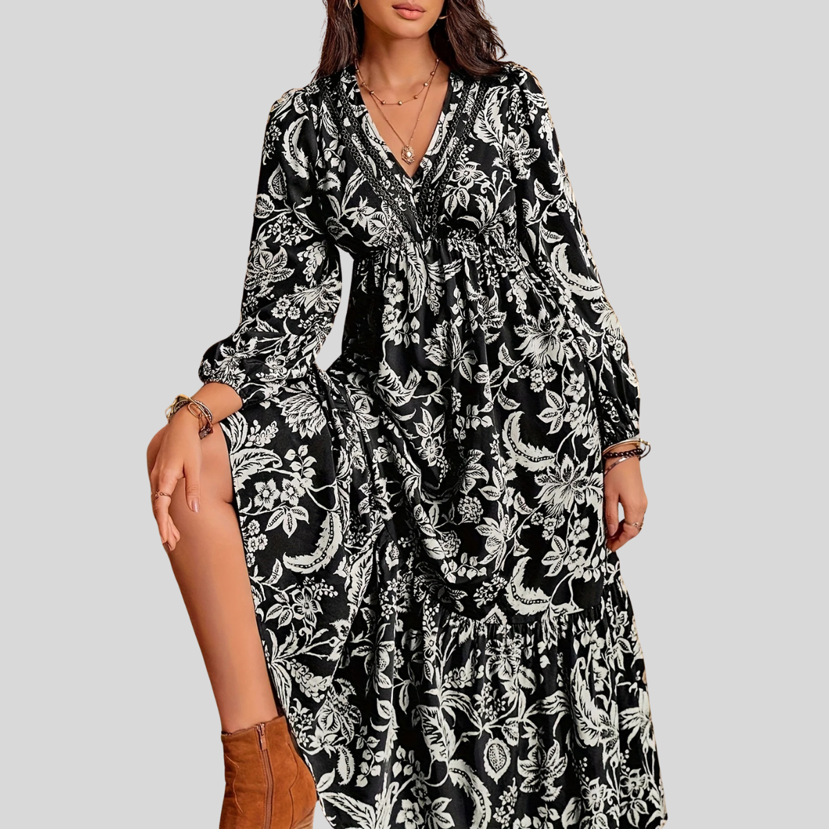 Elegant Floral Print Party Dress
