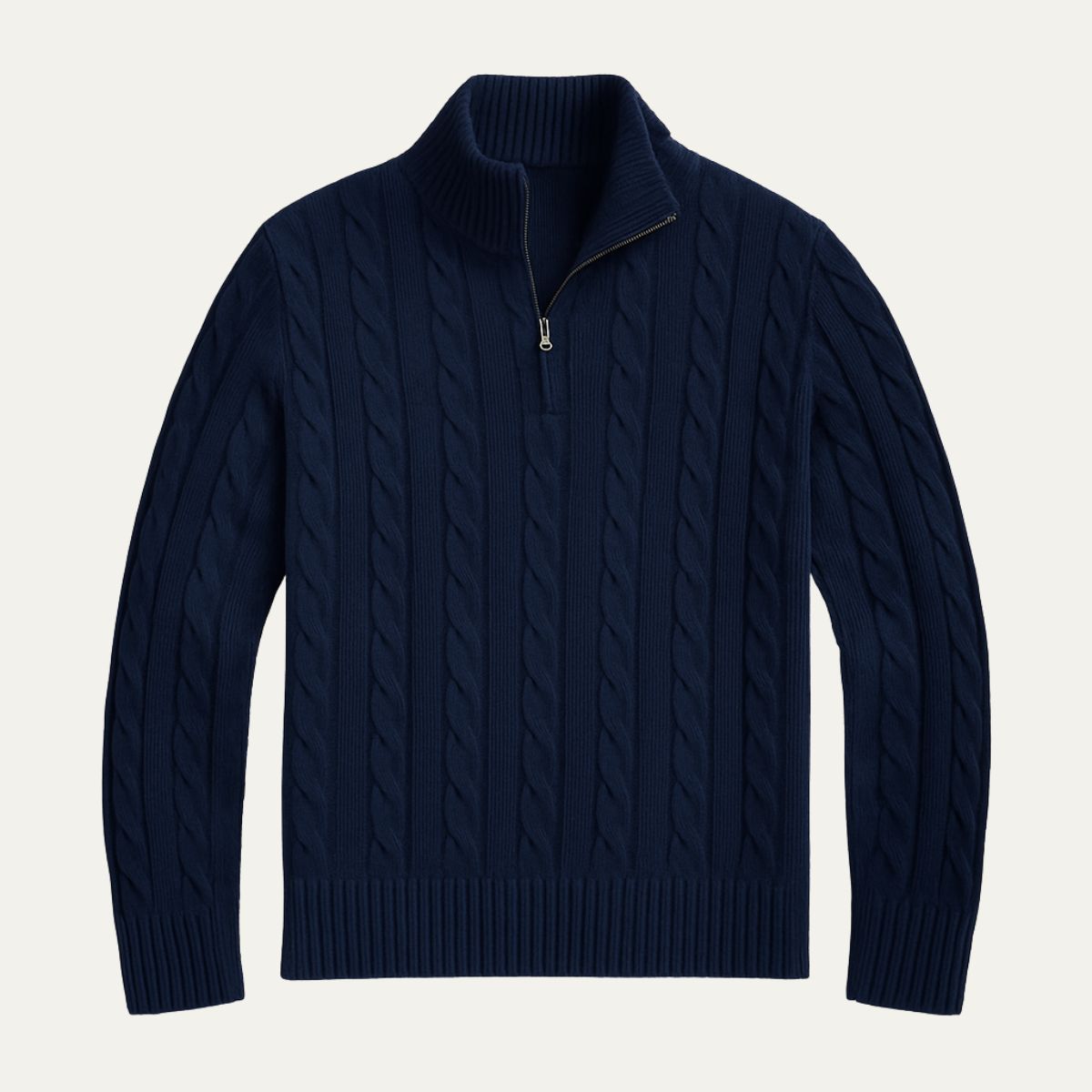 Men's Crew Neck Quarter Zip Wool Sweater - OutfitLondon