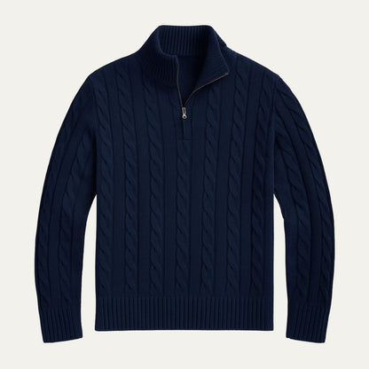 Men's Crew Neck Quarter Zip Wool Sweater - OutfitLondon