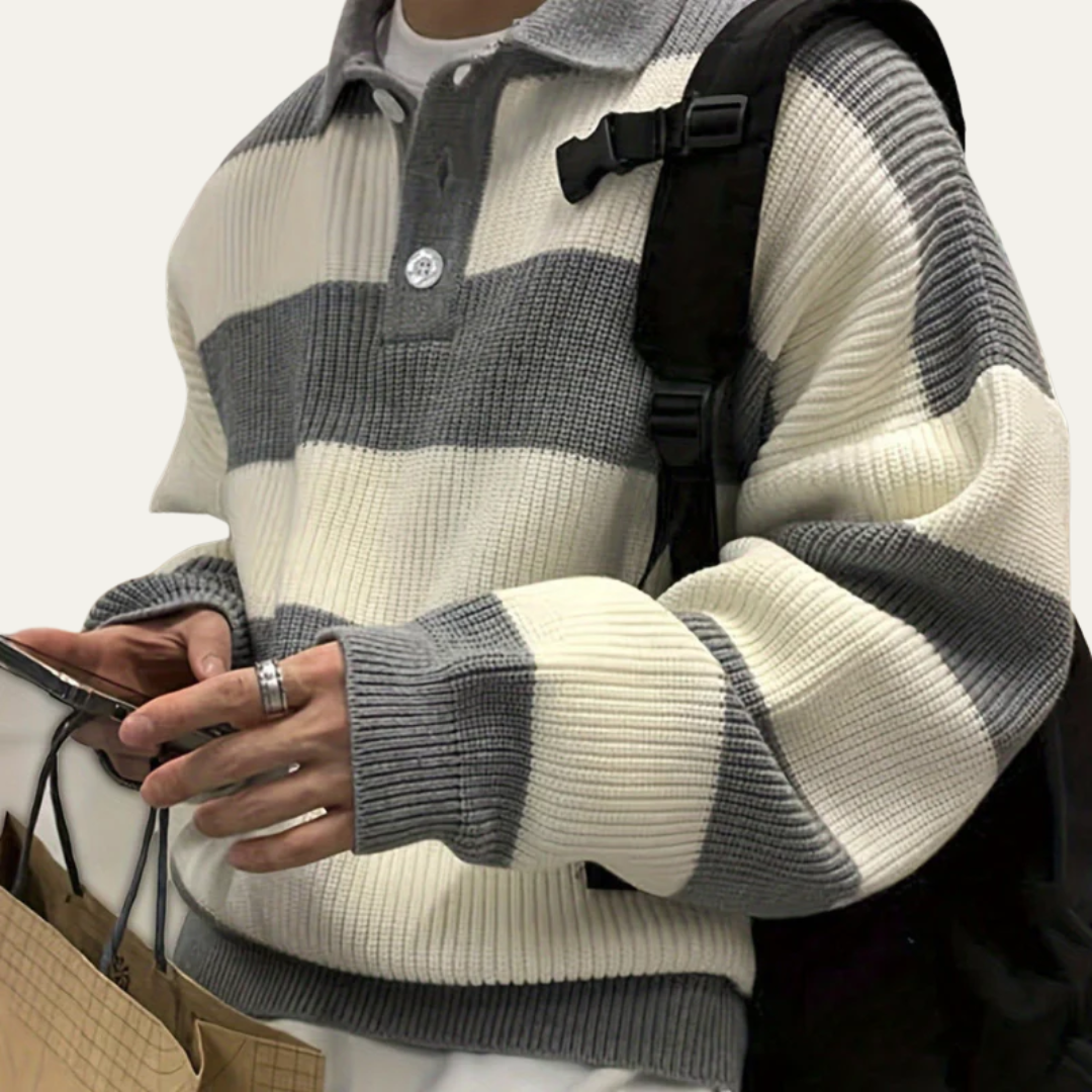 Men's Classic Patterned Knit Polo Sweater