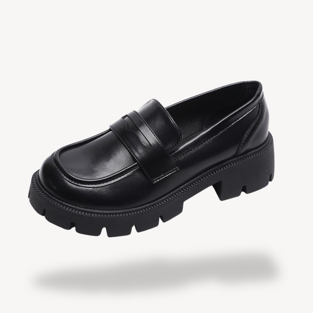 Ladies Synthetic Leather Block Heel Loafers