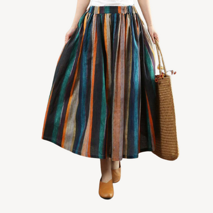 Classic Wide Stripe Flowy Maxi Skirt Cotton Blend - OutfitLondon