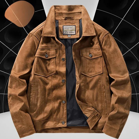 Men's Suede Jacket Rugged Turn Down Collar Brown - OutfitLondon