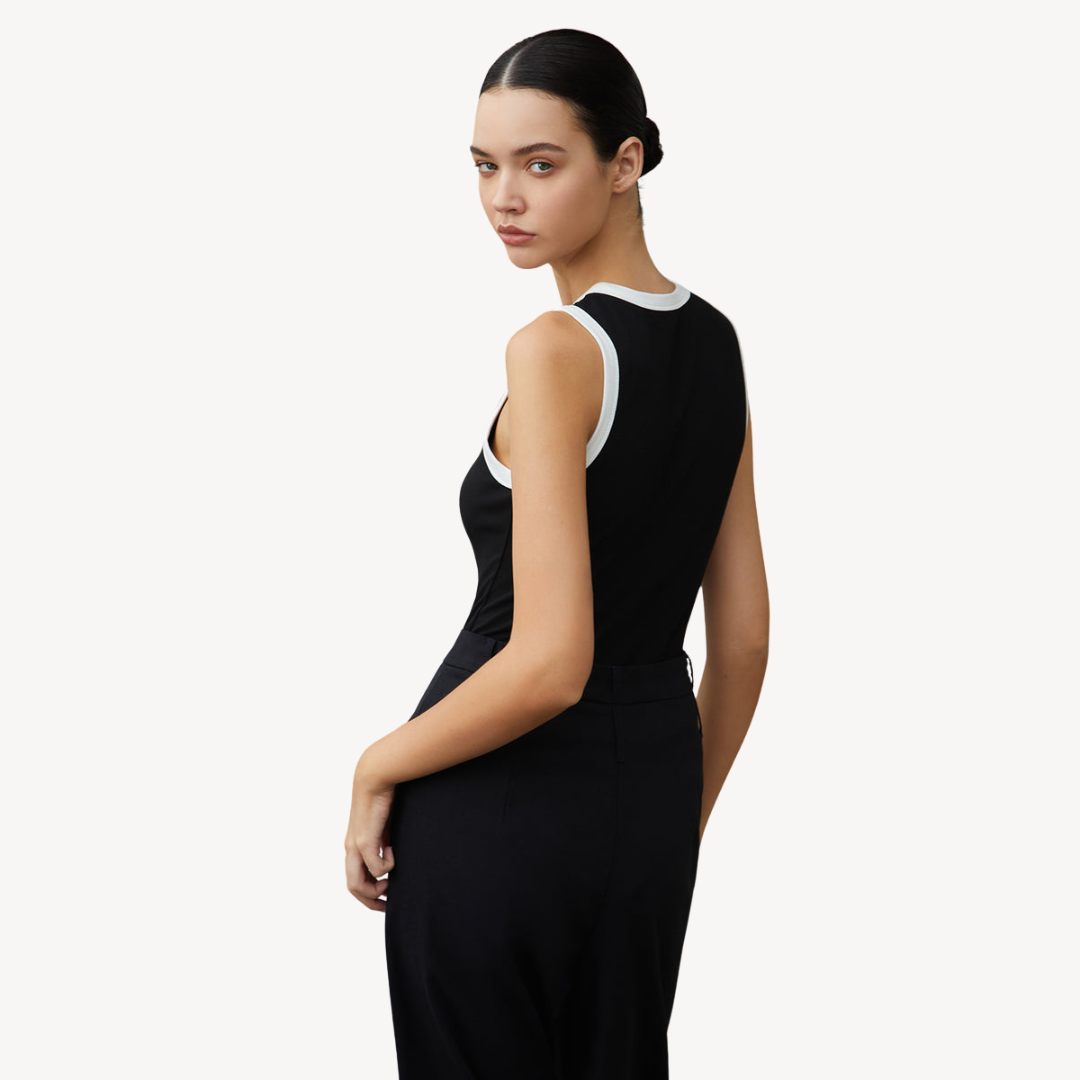 Women's White Trimmed Sleeveless Summer Top