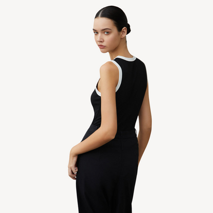 Women's White Trimmed Sleeveless Summer Top