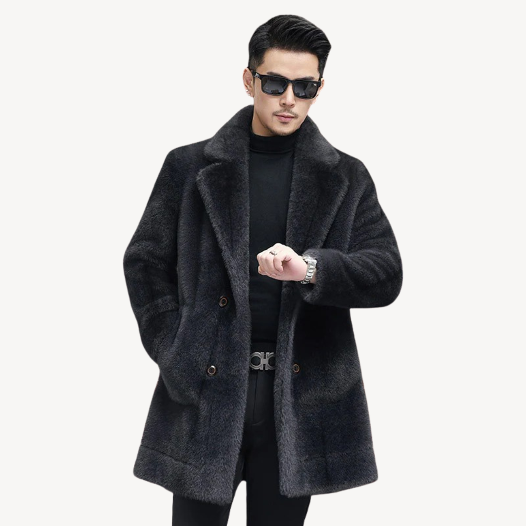 Luxury Synthetic Fur Pea Coat For Men