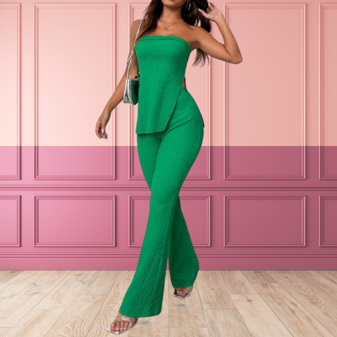 Chic Tube Top and High Waist Pants Outfit Set
