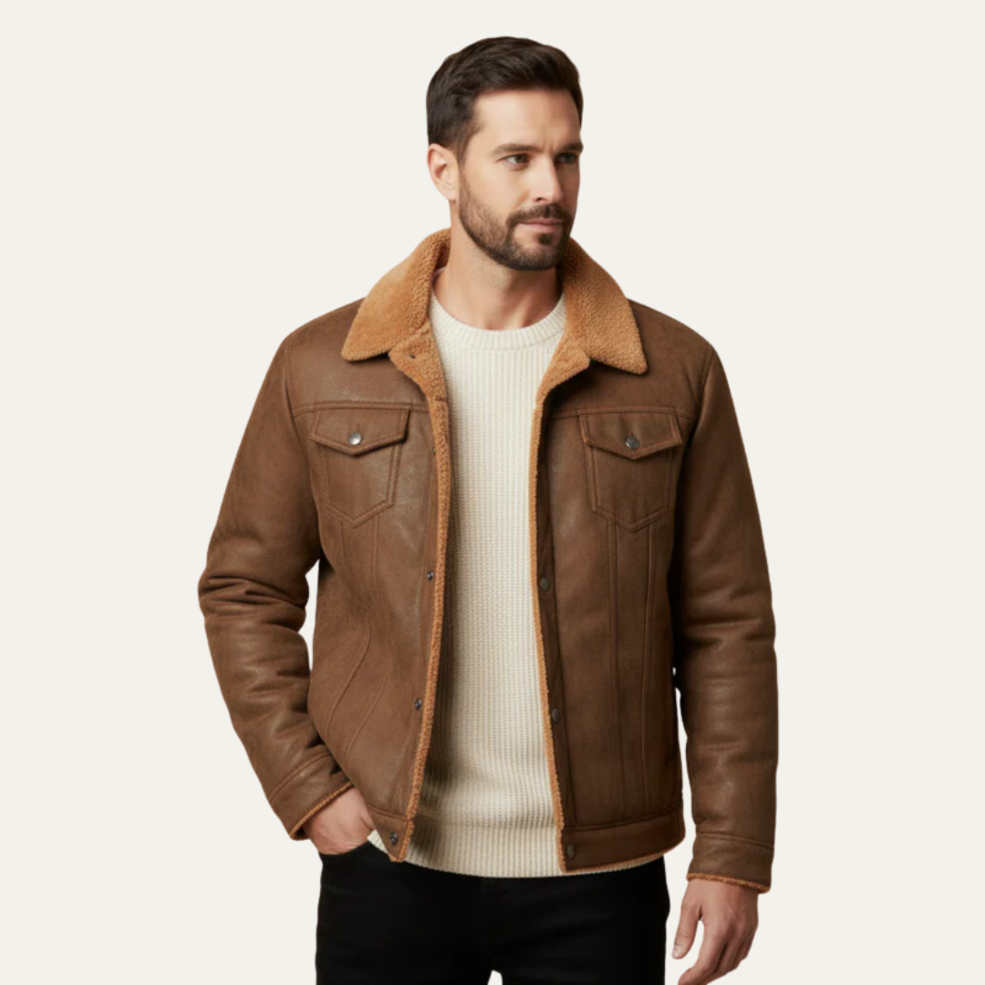 Warm Faux Leather Trucker Coat