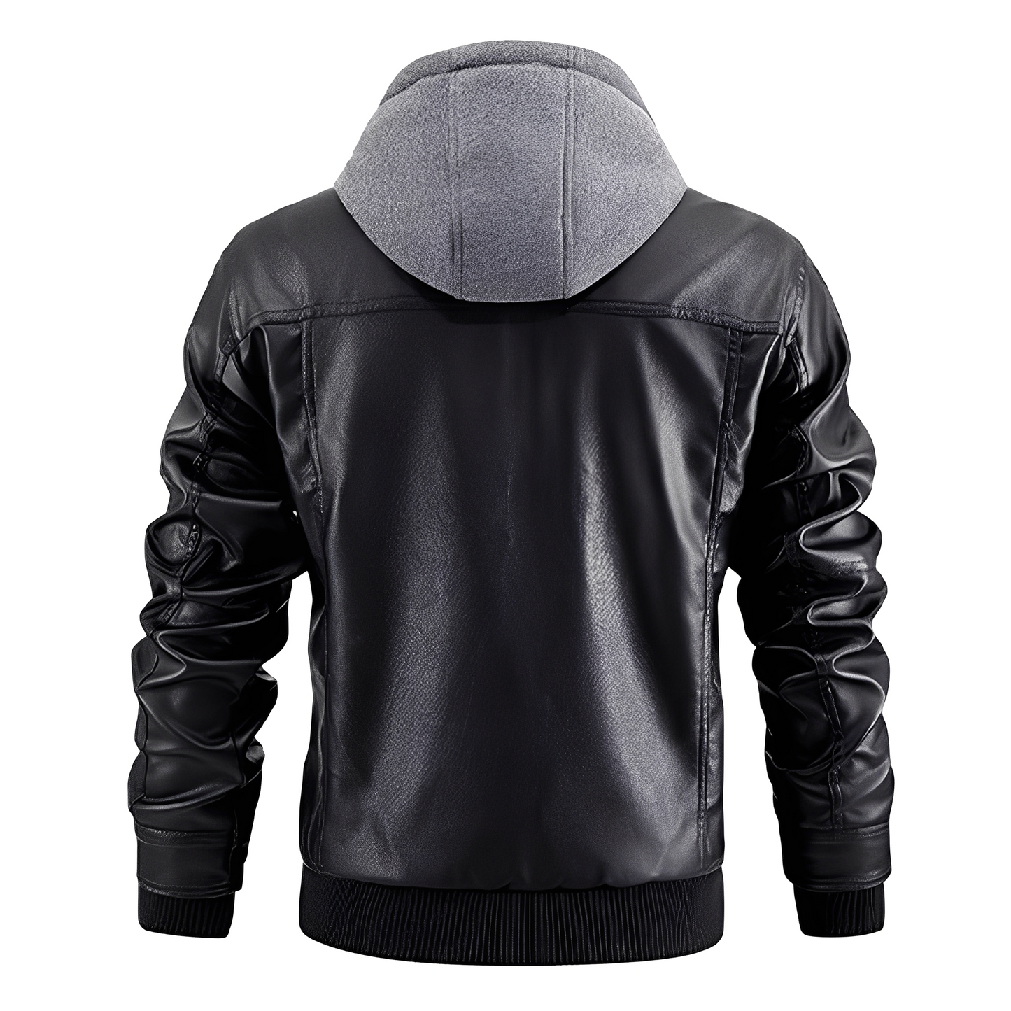 Vintage Biker Leather Jacket with Hood