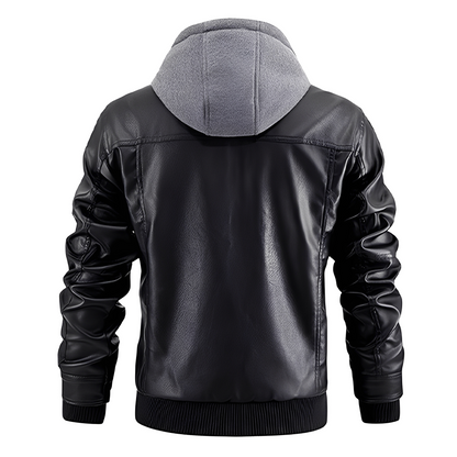 Vintage Biker Leather Jacket with Hood