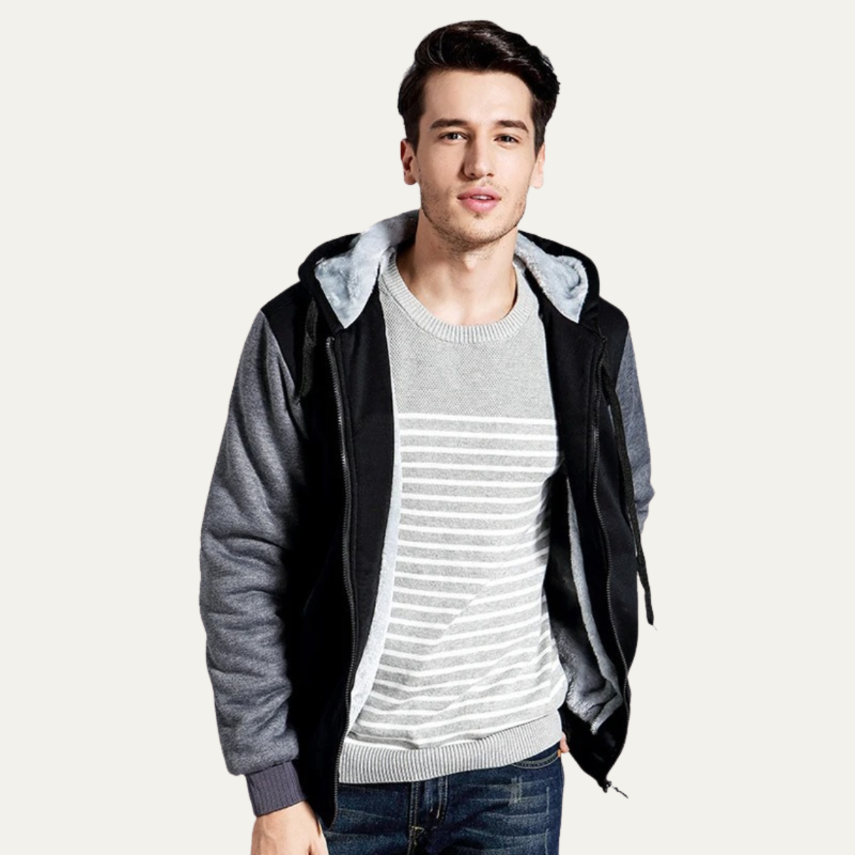Warm Men's Fleece Zip Up Hooded Jacket
