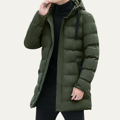 Men's Black Down Filled Long Puffer Jacket