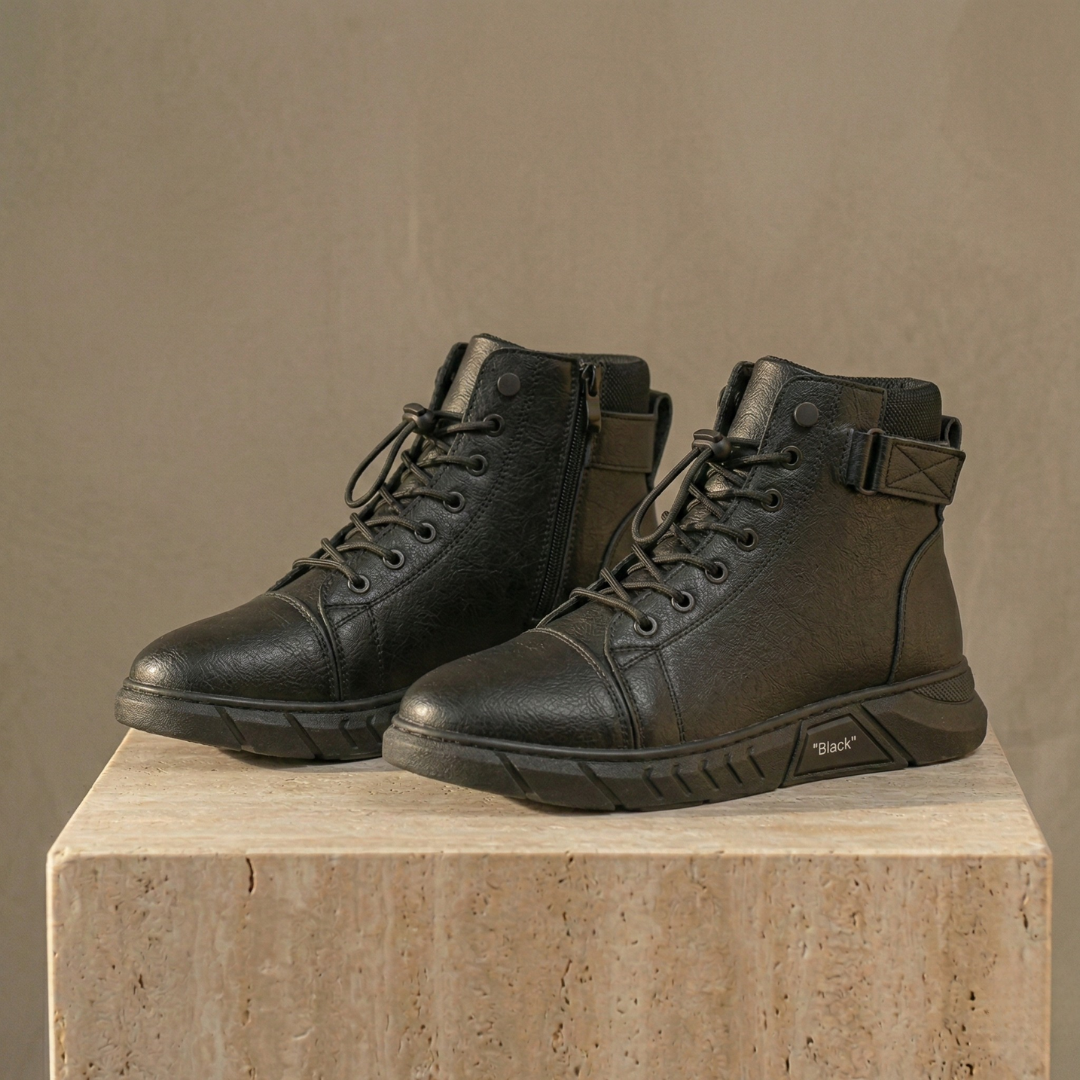 Comfortable Tall Leather Ankle Boots with Zipper