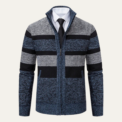 Warm Men's Striped Zip Up Cardigan Sweater