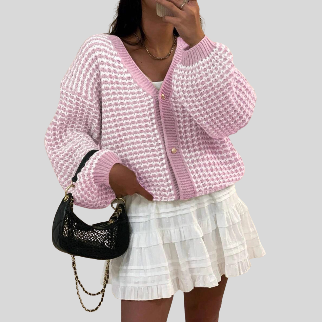 Soft V-Neck Long Sleeve Cardigan Sweater - OutfitLondon