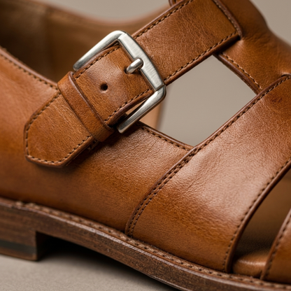 Comfortable Leather Summer Sandals for Men Buckle Strap