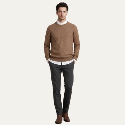 Classic Crew Neck Diamond Pattern Sweater