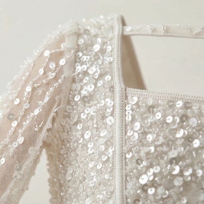 Glittery Short Sleeveless Square Neckline Party Dress
