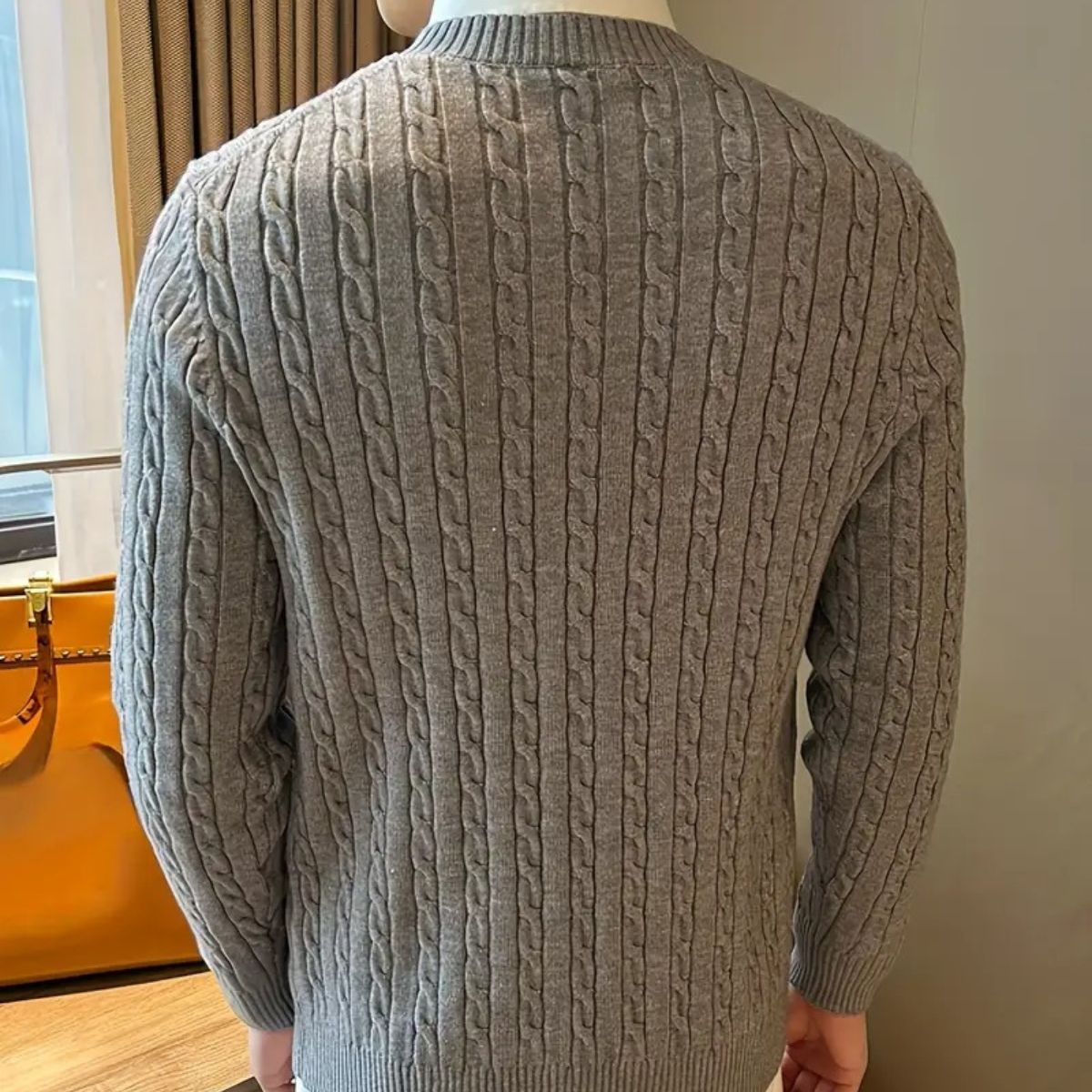 Soft Grey Men's Merino Wool Crew Neck Sweater