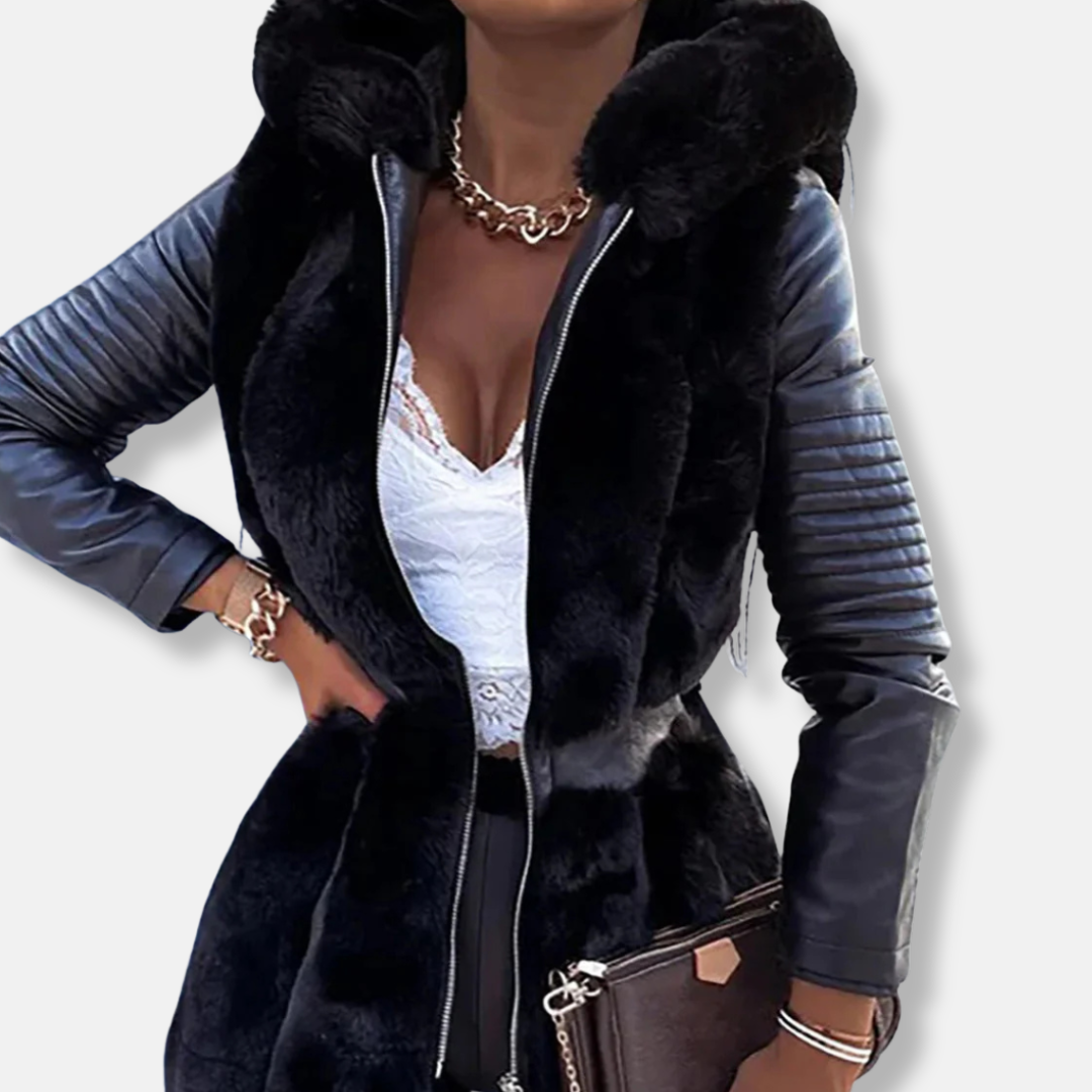 Ladies Classic Fur Trim Coat with Belted Waist