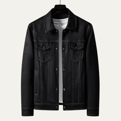 Classic Faux Leather Trucker Jacket for Men