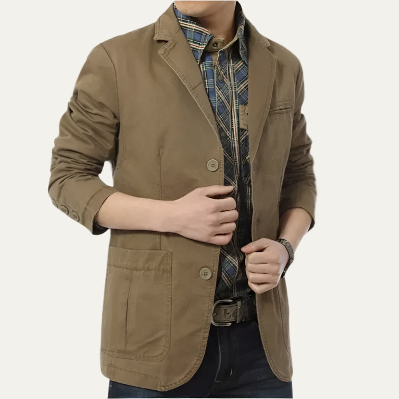 Relaxed Fit Men's Cotton Jacket with Classic Lapel - OutfitLondon
