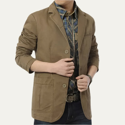 Relaxed Fit Men's Cotton Jacket with Classic Lapel - OutfitLondon