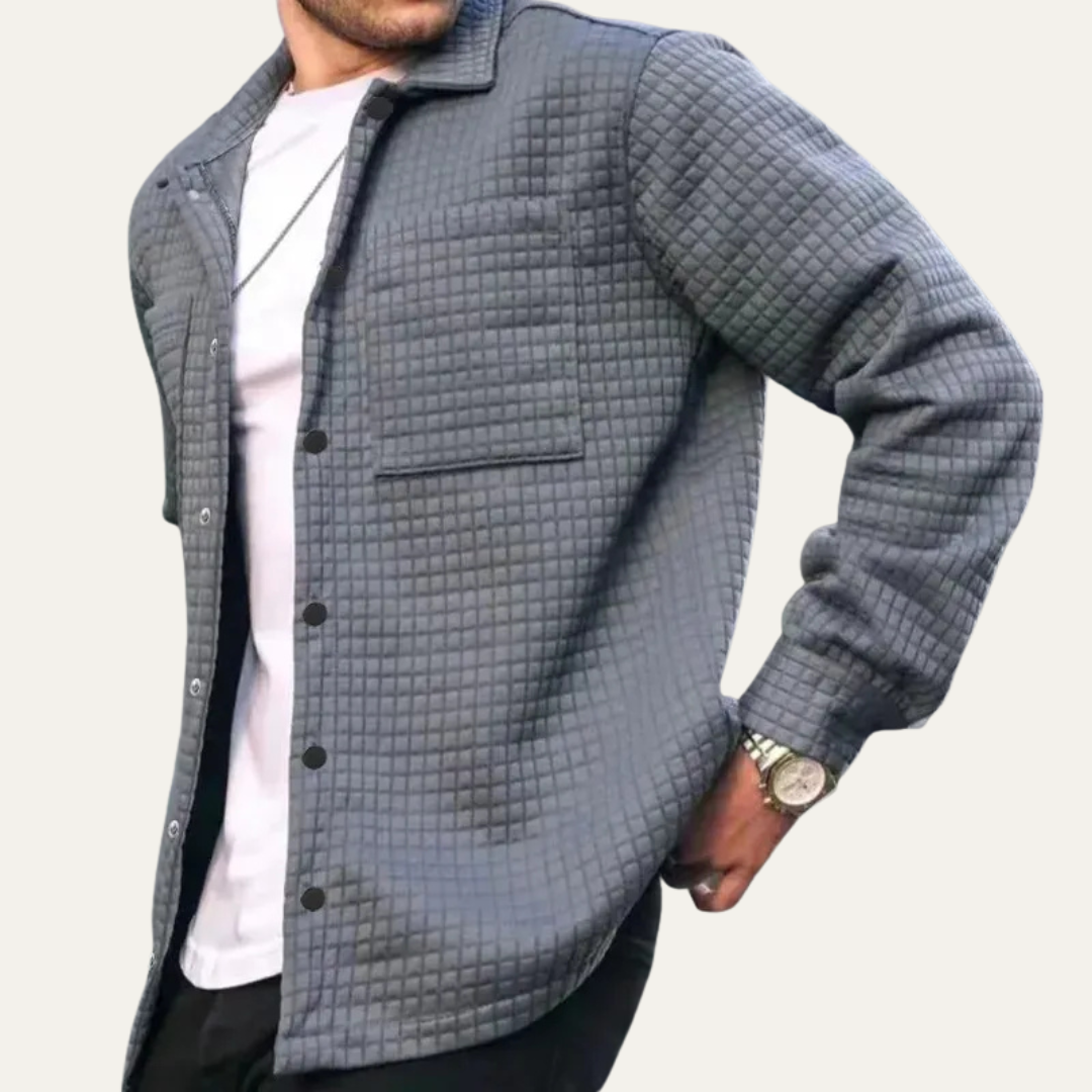 Men's Grid Pattern Padded Shirt Jacket