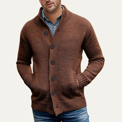 Men's Thick Knit Crew Neck Button Sweater
