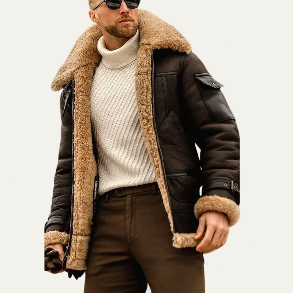 Men's Faux Fur Lined Leather Biker Jacket