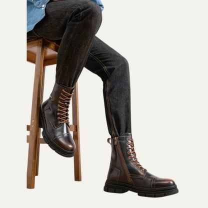 Men's Black Lace Up Ankle Boots with Side Zip