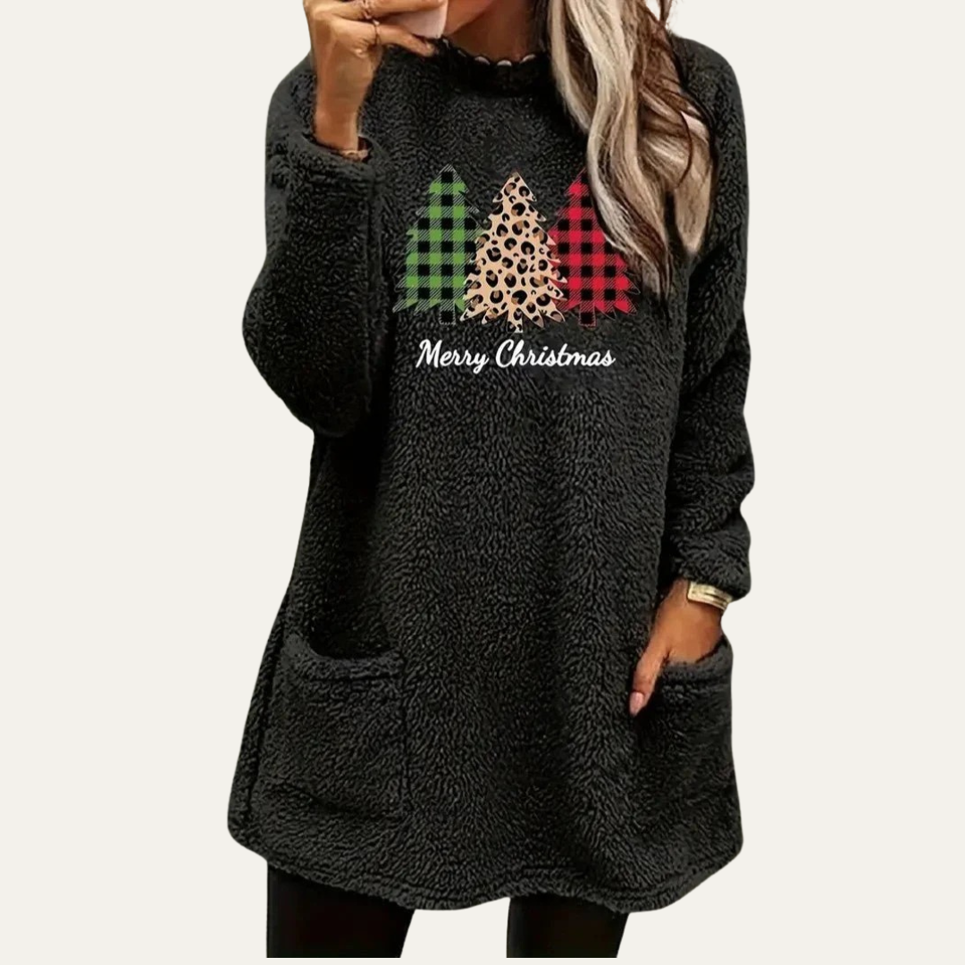 Soft Plush Holiday Tree Sweatshirt Top