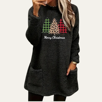 Soft Plush Holiday Tree Sweatshirt Top