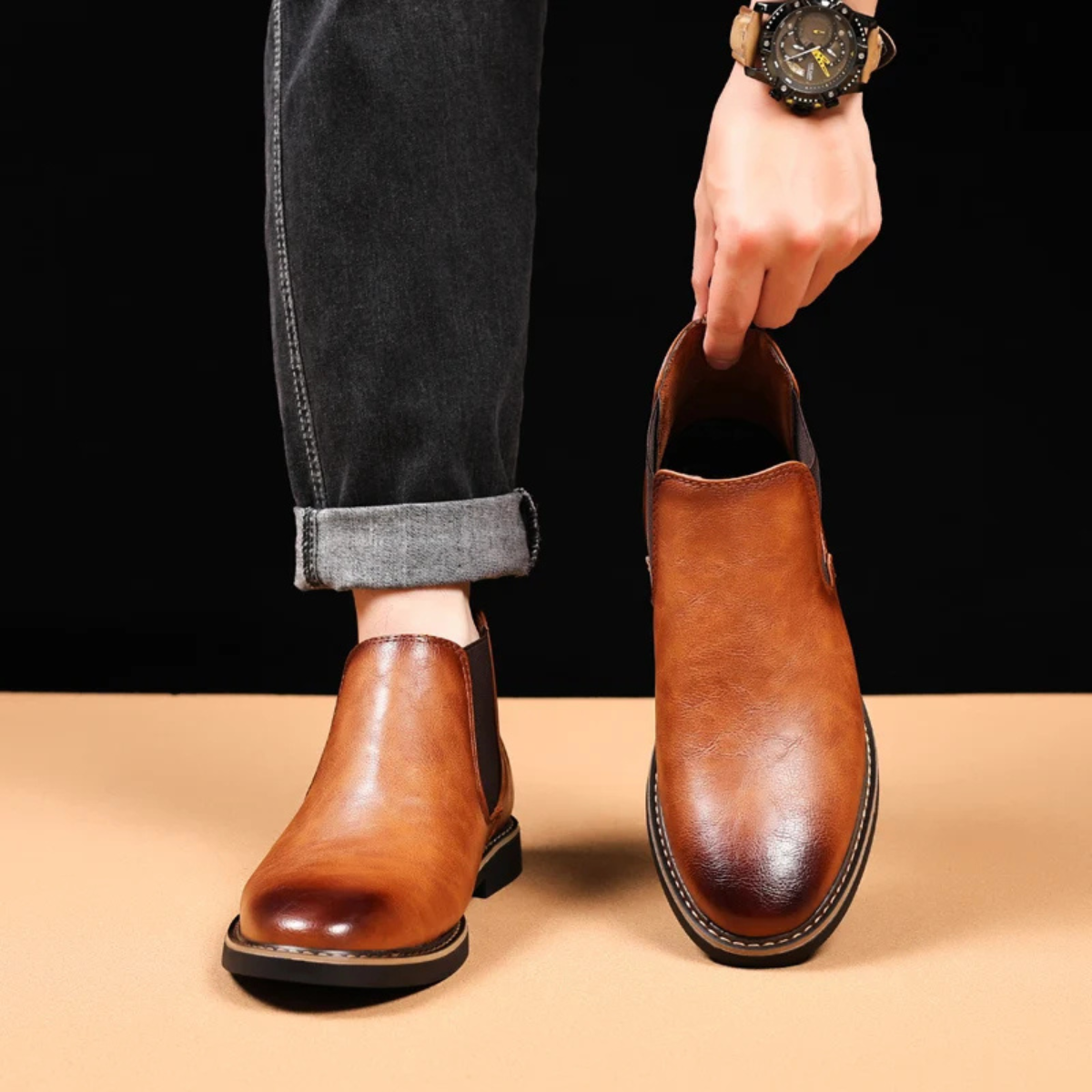 Classic Men's Genuine Leather Ankle Boots