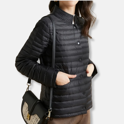Tailored Padded Coat | Fitted High Neck Jacket