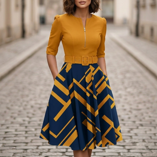 Casual Printed Midi Dress for Women - OutfitLondon