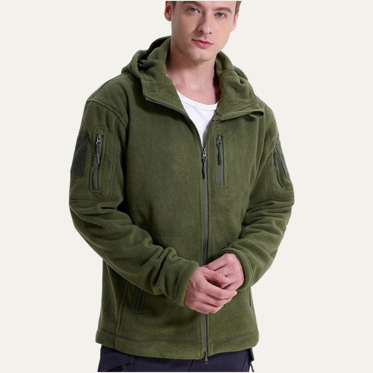 Warm Fleece Hooded Jacket for Men with Multiple Pockets