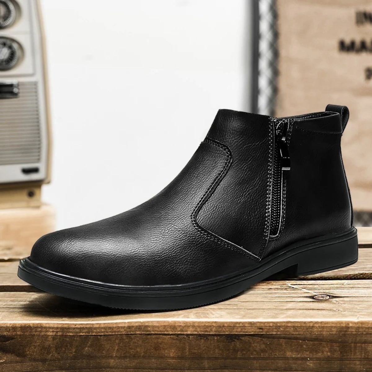 Classic Mens Leather Ankle Boots with Zipper