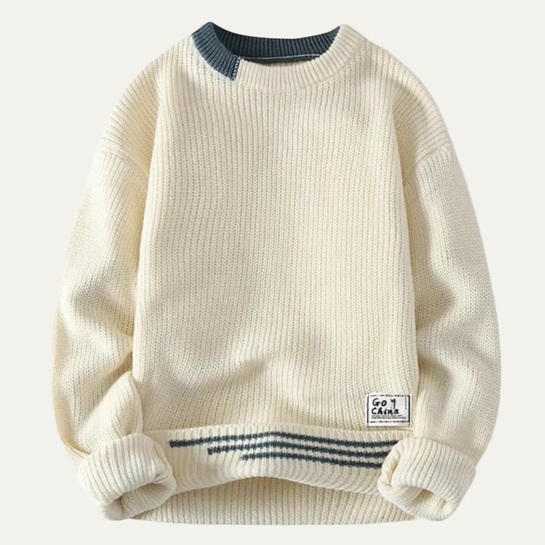 Classic Crew Neck Striped Knit Sweater