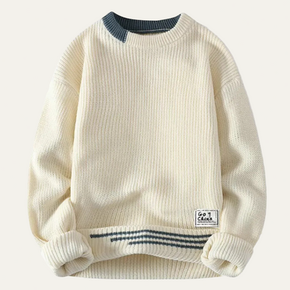 Classic Crew Neck Striped Knit Sweater